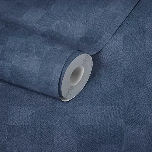 Livingwalls Vliestapete Dunkelblau Einfarbig Geometrisch 382005 Wohnzimmer Tapete Blau Matt 10,05x0,53m Made in Germany