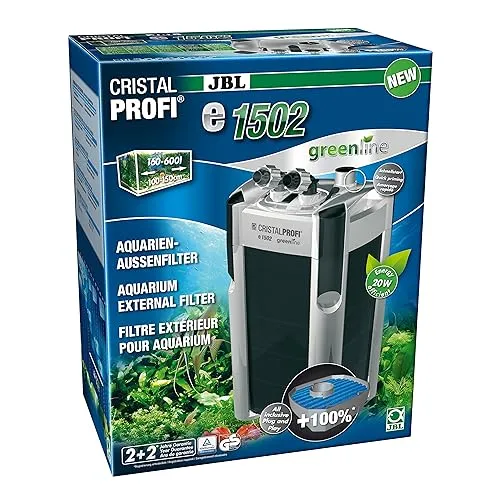 JBL CristalProfi e1502 greenline Außenfilter - Effizienter Aquarienfilter für Aquarien bis 600l, mit energiesparender Technologie für eine klare Wasserqualität und ein gesundes Aquarium.