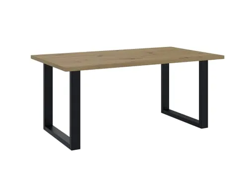 PROROOM FURNITURE - Brooky Table - Esstisch - Rechteckig - 160x90x75 cm - mit Schwarzen Metallbeinen in U-Form - Modern - für Esszimmer, Küche, Wohnzimmer, Salon - Braun/Holzoptik