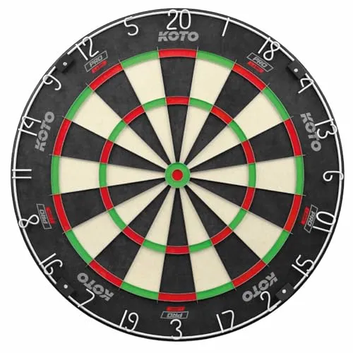 KOTO King Pro Dartscheibe – Offizielle Turniermaße mit Slim Wire Technologie - Erleben Sie die KOTO King Pro Dartscheibe, gefertigt aus hochwertigem Sisal. Mit innovativer Klammertechnik und drehbarem Zahlenring für längere Lebensdauer und bessere Trefferquote. Ideal für Profi-Spieler!