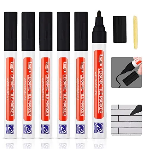 DONQL 6 Stück Fugenstift Schwarz, Fugenstift Fliesen,Fugenmörtel Bad Wasserfest,Fugenstift Anthrazit Edding,Fugenreparatur Bad mit Ersatzspitze für Fliesen Wand Boden von Fliese Badezimmer