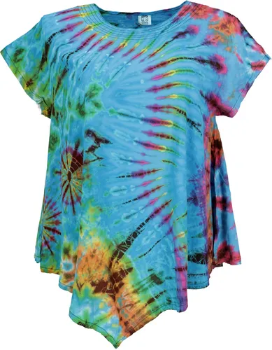 Batiktunika Boho Strandtunika in Türkisblau – Übergröße - Abteilung: Frauen. Diese lässige Batiktunika vereint Komfort und Stil. Ideal für den Sommer, aus 100% Viskose, leicht und luftig. Ein Must-Have für entspannte Tage am Strand!