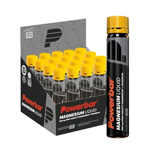 Powerbar Black Line Magnesium Liquid 20x25ml - 250mg Magnesium & Vitamin B6 - Magnesiumpräparate mit 250mg hochwertigem Magnesium zur Verringerung von Müdigkeit und Unterstützung der Muskelfunktion; inklusive Vitamin B6 für optimale Leistung und Gesundheit.