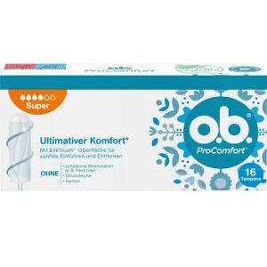o.b. Tampons ProComfort, Super, sanftes Einführen, aus Viskose, 16 Stück