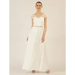 APART langes Hochzeitskleid im Materailmix aus weicher Spitze und Chiffon, Creme, 38