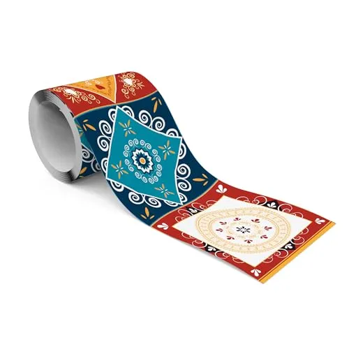 Muralo - Selbstklebende Bordüre - Tapetenbordüre Wandbördure - Dekorative Wandtatto für Wände, Möbel, Decken, Tapeten, Wandverkleidungen, Türen - Bunte Fliesen - Br.10cm x Hö.300cm