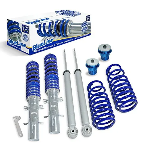 JOM 741001 BlueLine Gewindefahrwerk für VW Golf 4 - Fahrwerkssatz für VW Golf 4, Bora und Variant (1997-2006) mit verstellbarem Höhenbereich für optimale Fahrdynamik und individuelle Anpassung.