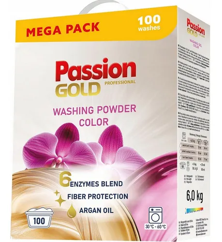 KomfortHome Passion Gold Pulver 6 kg Colorwaschmittel (1 karton 6 kg, [- 6kg Karton Wirksam bei unterschiedlichen Temperaturen, Faserschutz)