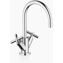 Dornbracht Tara Waschtisch-Einlochbatterie mit Ablaufgarnitur - Elegante Waschtischarmatur in Chrom, ausgestattet mit einer praktischen Ablaufgarnitur für modernes Badezimmerdesign.