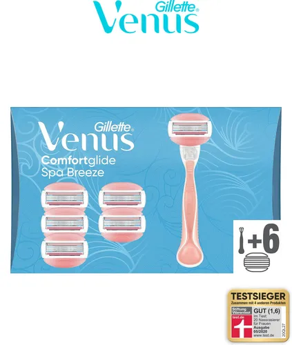 Gillette Venus Rasierset Comfortglide Spa Breeze Rasierer Damen, 7-tlg., Damenrasierer + 6 Rasierklingen mit 3-fach Klinge