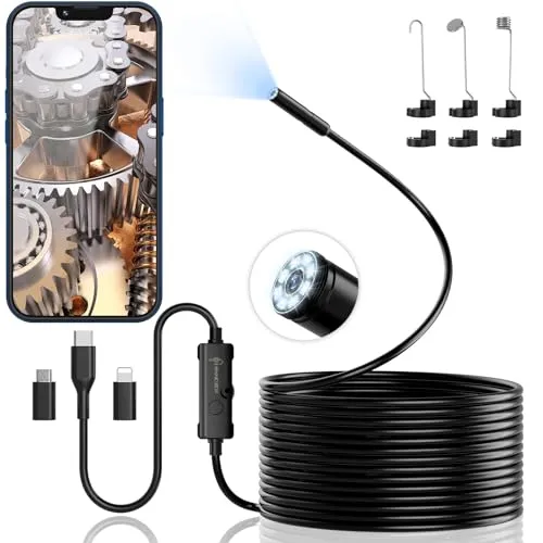 Ennovor 1920 HD Endoskopkamera mit Licht - Inspektionskamera mit 1920P HD-Pixeln und 8 einstellbaren LEDs für klare Bilder in dunklen Umgebungen. IP67-wasserdicht und kompatibel mit Android & iOS für vielseitige Anwendungen.