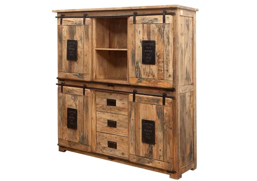 Massivmoebel24 Highboard RAILWAY - Mango 150x45x160 natur lackiert - Hochwertiges Highboard aus massivem Mango-Holz, 5 Einlegeböden und einzigartiger Maserung, ideal für nachhaltige Einrichtung.