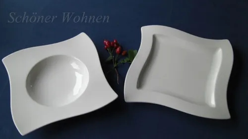 Villeroy & Boch New Wave Speise-Tafelservice - 8-teilig - Eierbecher und mehr: 8-teiliges modernes Porzellan-Service, mikrowellen- und spülmaschinenfest, ideal für alle Anlässe.