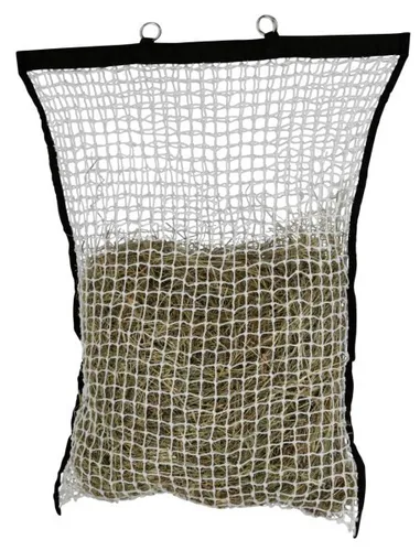 Kerbl Heunetz m.Füllhilfe 90x110cm - weiß, extrem reißfest und langlebig mit praktischem Aufhängehaken und verstärktem Klettverschluss