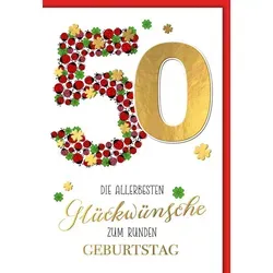 50. Geburtstag - Karte mit Umschlag - Marienkäfer - plastikfrei - unverpackt