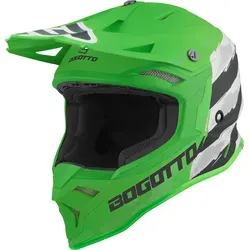 Bogotto V337 Wild-Ride Crosshelm, schwarz-weiss-grün, Größe L - Motorradhelm mit Außenschale aus Thermoplastik, waschbarem Innenfutter und sportlichem Design für Männer – ideal für Abenteuer und Sicherheit.