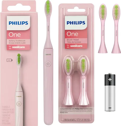 Philips One HY1100/56 Rosa Zahnbürste mit Sonicare Aufsätzen - Elektrische Zahnbürste mit Mikrovibrationen für eine gründliche Reinigung und ein strahlendes Lächeln, ideal für zu Hause und unterwegs.