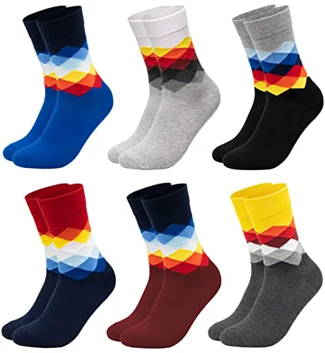 Occulto BUNTE SOCKEN für HERREN (6 PAAR) aus BAUMWOLLE in verschiedenen MUSTERN, bunte HERRENSOCKEN BUSINESS SOCKEN, RINGELSOCKEN 6 Paar | Karo 43-46