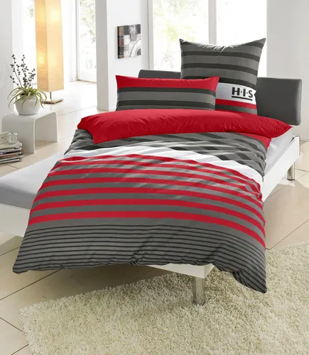 H.I.S Bettwäsche "Majoran", rot, B/L: 135cm x 200cm, 1 Stk., 1 Stk., Linon, B/L: 40cm x 80cm, 2