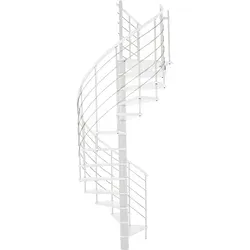 Minka Spindeltreppe Venezia Weiß Ø 160 cm - Hochwertige Innentreppe mit Massivholzstufen und Edelstahlgeländer, variable Höhenverstellung von 190 mm bis 235 mm, ideal für individuelle Raumlösungen.