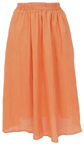 GURU SHOP Luftiger Knielanger Boho Sommerrock - Apricotorange - Damen Rock aus leichter Baumwolle, perfekt für heiße Tage am Meer oder in der Stadt, ideal für Reisen und umschmeichelt die Figur.