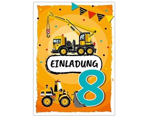 Einladungskarten zum 8. Kindergeburtstag achte Geburtstag Jungen Baustelle Geburtstagseinladungen 12