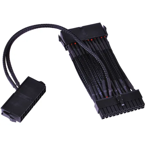Phobya 24Pin 2-Fach Netzteilanschalterkabel (2x24pin auf 1x24pin) Einzel Sleeving 20cm schwarz