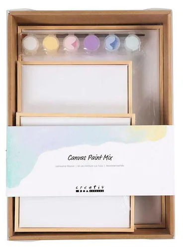 Creativ Company Mix Gespannte Leinwand, Pastellfarben - Starten Sie Ihr kreatives Projekt mit diesem Set! Enthalten sind drei bereits gerahmte Leinwände in verschiedenen Größen, die ideal für Ihre Kunstwerke sind. Die hochwertige Acrylfarbe sorgt für brillante Ergebnisse und ist schnell trocknend.