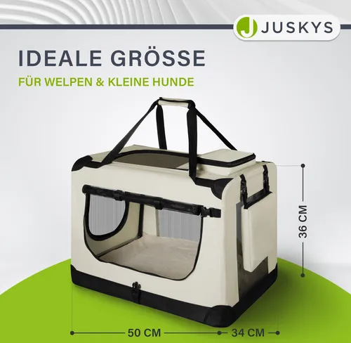 Juskys Hundetransportbox Lassie S - Faltbare & Tragbare Hundebox für Hunde, Katzen & Haustiere - Hundeboxen: Faltbare Transportbox (34x50x36 cm) für sicheren Transport & Schlafplatz; mit waschbarer Decke, stabil und ideal für Reisen im Auto.