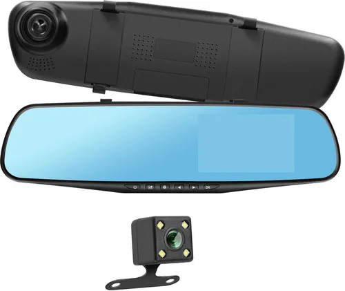 Avizar, Dashcam Rückspiegel Vorder- und Rückseite HD 1080P 4 Zoll Bildschirm, Schwarz