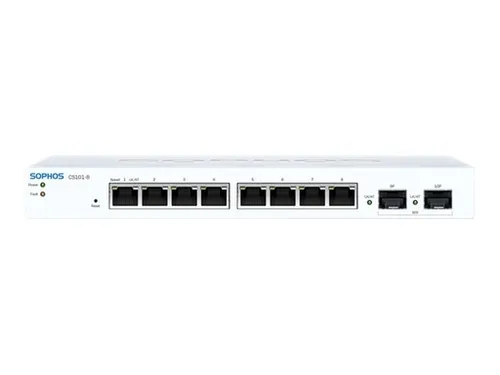 Sophos CS101-8 Managed Switch - Managed Switch mit 8 x 10/100/1000 Ports und 2 x Gigabit SFP - ideal für sicheres Netzwerkmanagement in Büros oder Home Offices.