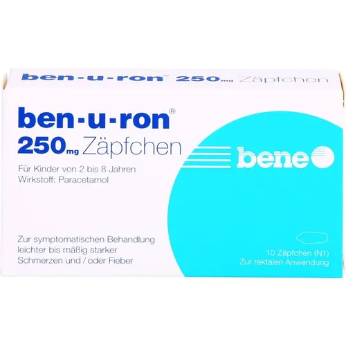 Ben-U-Ron 250 mg Suppositorien - 10 Stück - Praktische 10er-Packung für einfache Anwendung, ideal zur Unterstützung der Pflege. Jetzt günstig bei Ihrer Beraterapotheke bestellen!