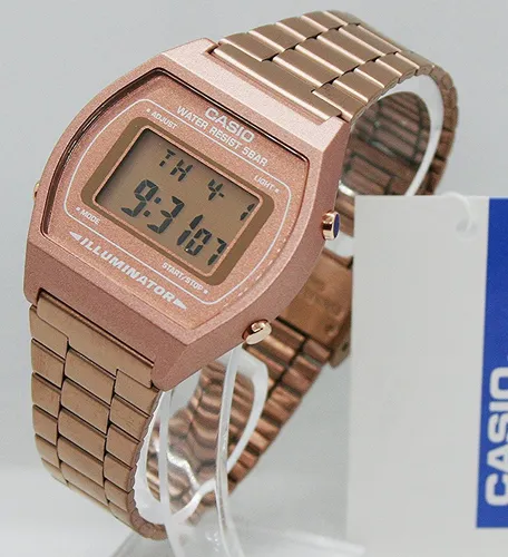 Casio B640WC-5AEF Retro Digitaluhr - Goldfarben/Grau, mit beleuchtbarem Display und Stoppuhrfunktion, ideal für Sportler