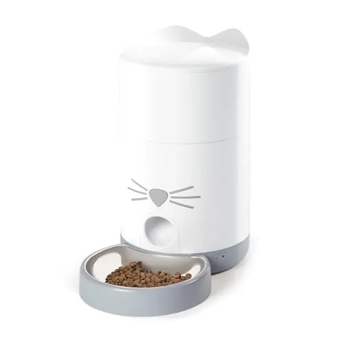 Catit Pixi Smart Futterautomat für Katzen - App-gesteuert, geräuschlos und ideal für 1,2 kg Trockenfutter, Weiß/Grau