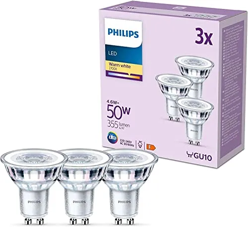 PHILIPS LED Classic GU10 Lampen 3-er Pack (50 W), Reflektor LED Spots mit warmweißem Licht, energiesparende Lampen mit langer Nutzlebensdauer, Warmweiß