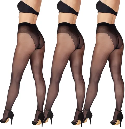 GIULIA 20 DEN Damen Strumpfhose mit Naht Spitzen Bikini Slip Shape Bauchweg