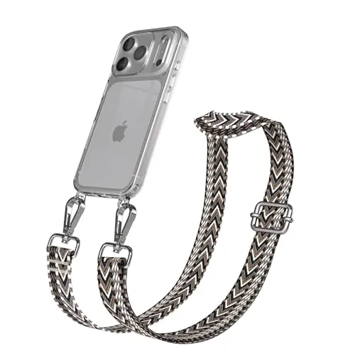 EAZY CASE Handykette - Verstellbares Taschenband kompatibel mit iPhone 17 Pro, Schulterriemen, Handykordel mit Silikon Hülle, Umhängetasche, Grau Schwarz Silber