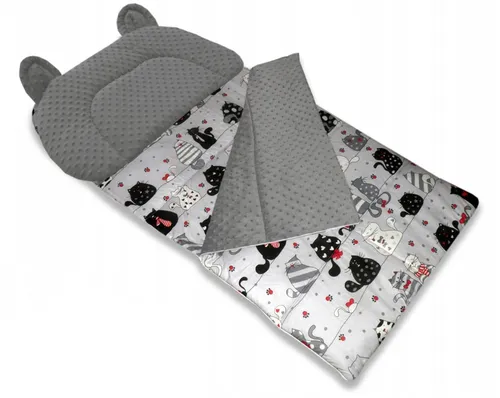 Best for Kids Kinderschlafsack Minky, Grau-Rot Katzen - Schlafsack für den Kindergarten aus 100% Baumwolle, weich und bequem, ideal für süße Träume ab Geburt.