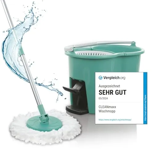 CLEANmaxx Power-Wischmopp mit Zwei-Kammer-Filtersystem - Für mühelose und streifenfreie Reinigung von Laminat, Parkett und Fliesen, inklusive Eimer und Mikrofaser Wischtuch