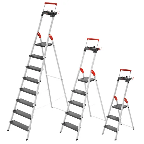 Hailo Alu-Sicherheits-Stehleiter L100 TopLine - 7-stufig, sicherer Stand mit XXL-Stufen und praktischer Ablage für komfortables Arbeiten