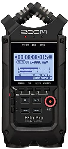 Zoom – H4nPro/BLK – Tragbarer 4-Spur-Recorder – X/Y-Mikrofonpaar und 2X XLR-Kombi-Eingänge – Verstärkermodellierung – Schwarze Oberfläche