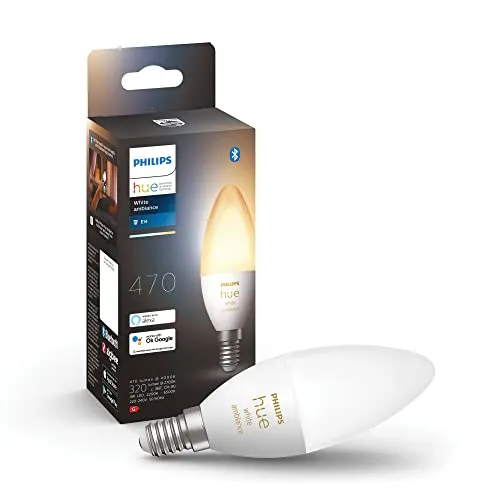 Philips Hue White Ambiance E14 Lampe Einzelpack 470, dimmbar, warm- bis kühlweißes Licht, steuerbar via App, kompatibel mit Amazon Alexa (Echo, Echo Dot), 1er Pack
