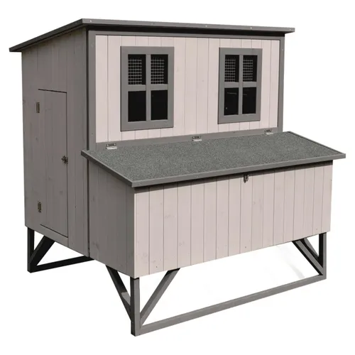 Flamingo Hühnerstall Cosmo Cottage Grau – Komfort für Ihre Hühner - Käfige & Laufställe für Kleintiere: Geräumiger Hühnerstall mit Plexiglasfenster, 4 Legenestern, Laufsteg und 2 Sitzstangen für glückliche Hühner!