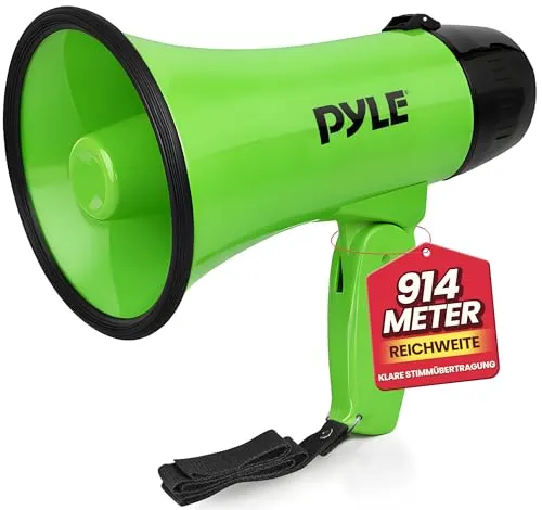 Pyle Megaphon mit Sirene, Signalhorn – Siren Megaphone – Mini Megafon Kinder & Erwachsene 20W, Faltbare Megaphone mit Sirene & Mikrofon, Lautstärke Einstellbar & Batteriebetrieben Reichweite: 550m
