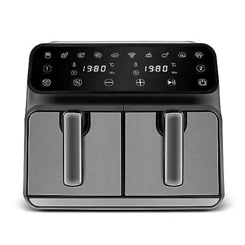Karaca Multifry XXXL 4+4 Liter Digital Twin Airfryer - Heißluftfritteusen mit 1700 W und 360-Grad-Luftzirkulation für gesunde, gleichmäßige Zubereitung von zwei Gerichten gleichzeitig – ideal für Familiengerichte.