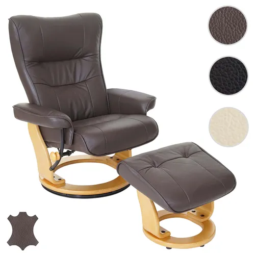 MCA Relaxsessel Montreal - Brauner Fernsehsessel mit Hocker aus Echtleder - Premium Sessel mit 360° drehbarem Hocker, belastbar bis 130 kg, individuell verstellbare Rückenlehne und dicke Polsterung für maximalen Komfort. Ideal für entspannte Fernsehabende.