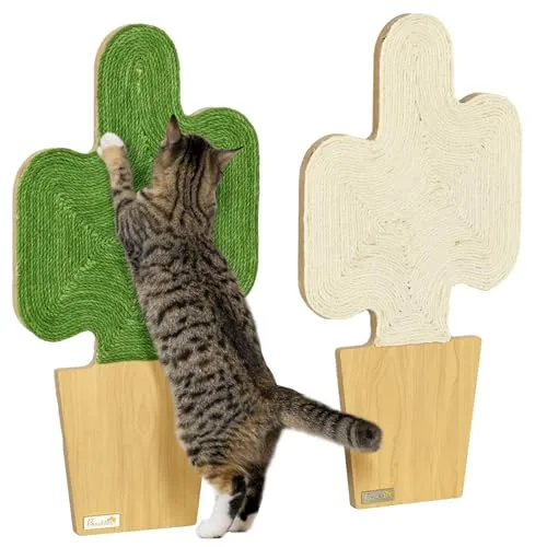PawHut Kratzmatte Katze 2er Set - Kratzpads für Katzen im stilvollen Kakteen-Design mit Juteseil-Oberfläche. Ideal zum Schutz Ihrer Möbel und zur Befriedigung der Kratzbedürfnisse Ihrer Katze.