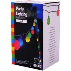 1.01 Party Lighting 80 LED - Bunte Pavillon Beleuchtung - Bunte LED Lichterkette mit 80 Kugeln, 16 m lang, ideal für Pavillons bis 3x3 m. Inklusive Spritzwasserschutz-Netzteil und 16 Befestigungsbändern für einfache Montage.