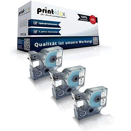 3x Print-Klex Schriftbänder kompatibel für Dymo D1 40913 Labelmanager 280 Labelmanager 300 Labelmanager 350 D Labelmanager 350 S0720980 9 mm x 7 m 9mmx7m BK auf W - Office Line Serie