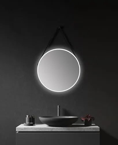 Badspiegel Talos - Rund mit LED Beleuchtung Ø 50 cm - Badezimmerspiegel mit integrierter LED-Beleuchtung, ideal für eine optimale Ausleuchtung im Bad. Modernes Design in Weiß, perfekt für jedes Badezimmer.